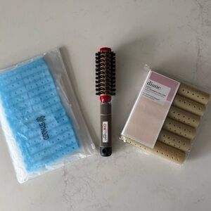 Chi Round Brush and Hair Rollers & Pins Set - Blue and Beige